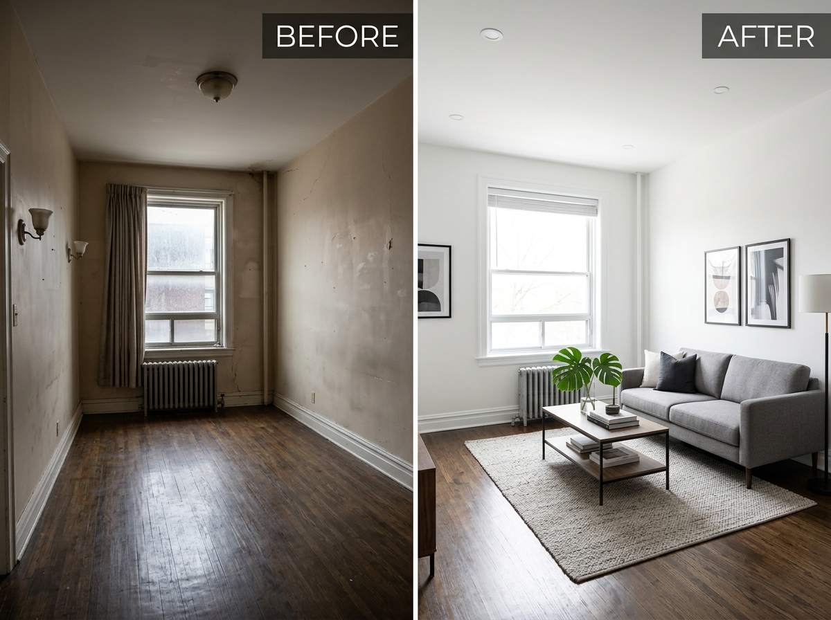 Interior painting before and after